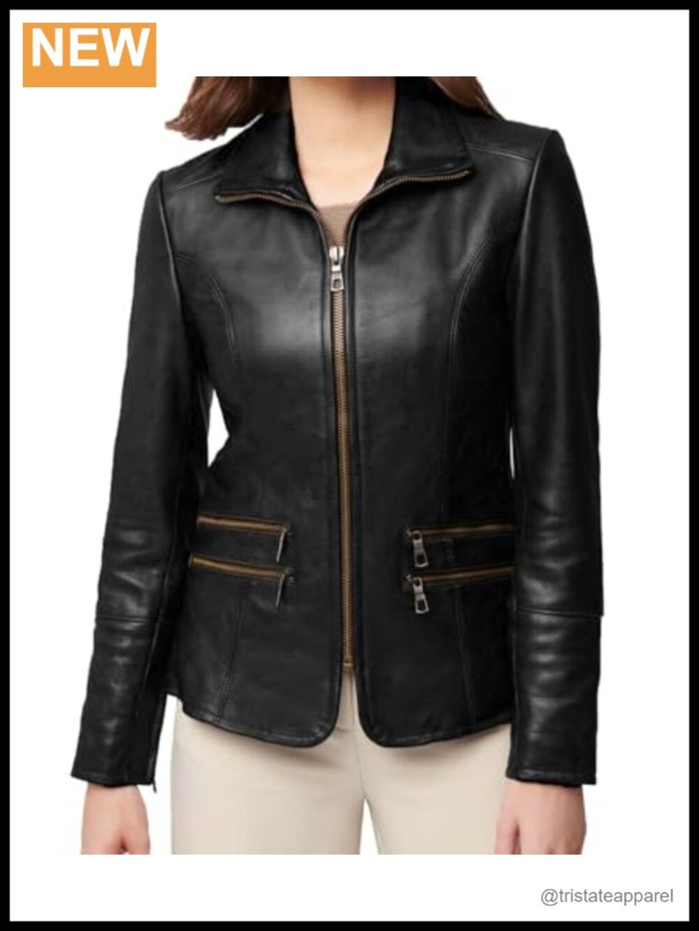 Genuine Leather Motocross Racer Jacket Slim Fit Moto Style with Zippers